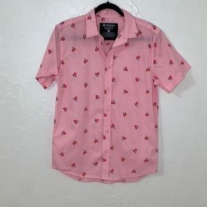 PlayStation logo S/S button down pink shirt size medium EUC
